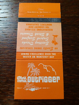 Vintage Matchcover: Mark Thomas Outrigger Restaurant, Monterey, CA  