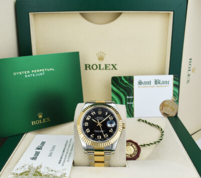 ROLEX - 18kt Gold & Stainless Steel DateJust II Black Arabic 116333 - SANT BLANC