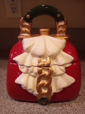 David's Cookies Mini Purse Cookie Jar Red, White,Green - Christmas Cookies Cute