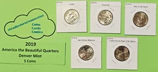 2019 D America The Beautiful Quarters(ATB) 5 Coin Set - From Mint Bags
