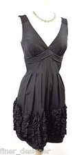 NW COLLECTIONS fit flare Black V-Neck Padded Bust Party Dress mini ruffles 4 NEW