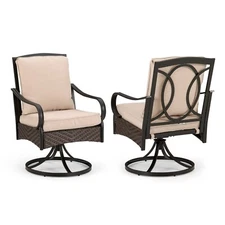 Patio Dining Chairs Outdoor Swivel Chairs with Rattan Up to 300 Lbs Heavy Duty