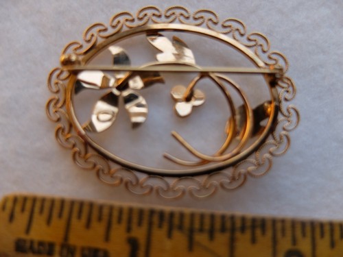 Viktorianische edwardianische Roségoldfüllung filigran Emaille Stern Blume ovale Brosche - Bild 7 von 8