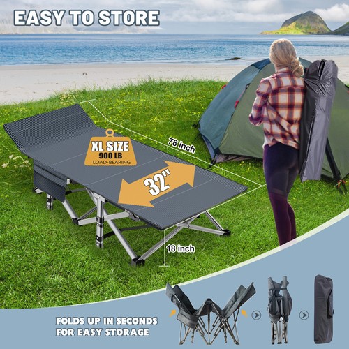 Oversized Folding Camping Cots Heavy Duty Cot 78x32"/75"x28" With Mattress & Bag - Picture 18 of 60