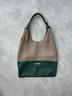 Jil Sander Leather Hobo Bag Beige Green Two Tone Shoulder Bag Minimalist