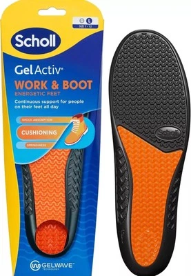 Scholl Gel Active Work and Boot Insoles for Men All Day Comfort at Work Shock