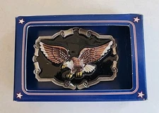 VTG Eagle Belt Buckle Enamel Pewter Great American Products Patriotic NOS
