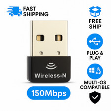 Wireless USB WiFi Adapter 2.4GHz 150Mbps Network Receiver Plug  Play