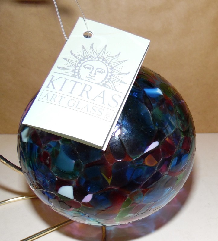 Kitras Art Glass Calico Ball Hand Blown Glass Window Ornament Friendship Orb