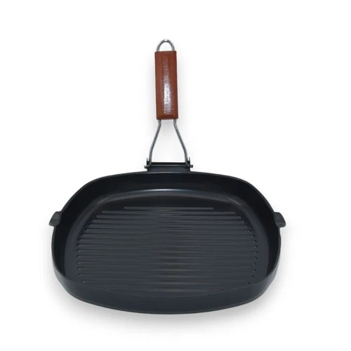Smart Home Non-Stick Square Grill Pan with Foldable Wooden Handle