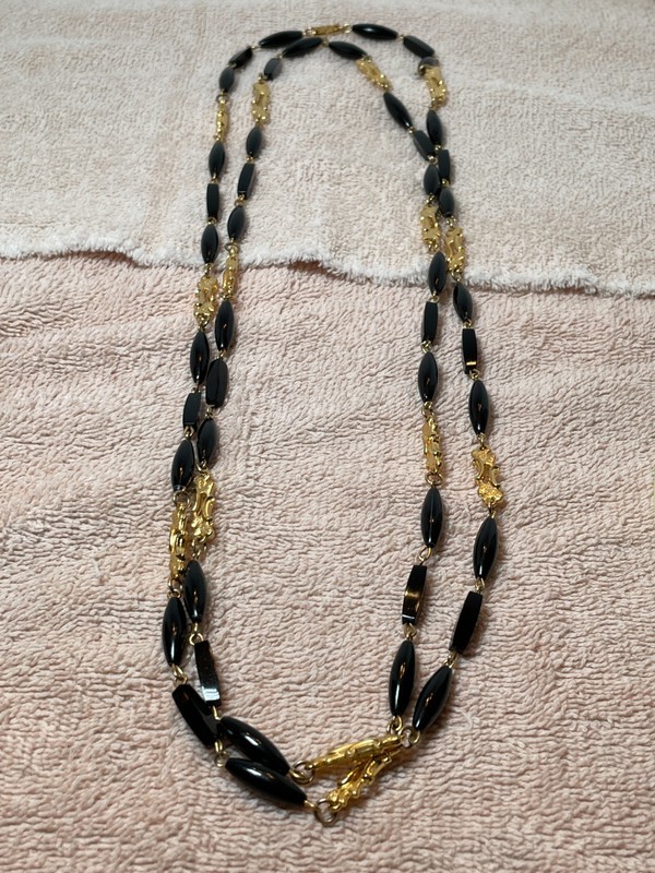 Hobe Necklace Black Bead Gold Tone Measures 28"