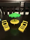 Vtg Fisher Price Little People Green Umbrella Yellow Table 2 Lounge Beach Chairs