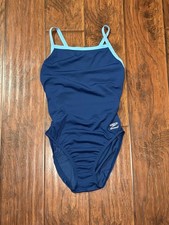 Speedo endurance color block Navy Blue Solid One-Piece Swimsuit Size 10/36