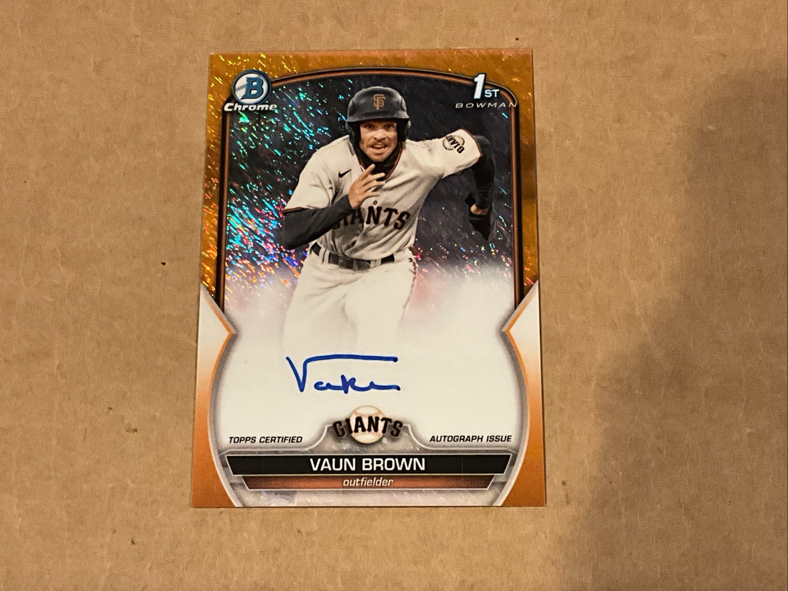 2023 Bowman Chrome Prospect Orange Refractor /25 Vaun Brown #CPA-VB Auto Shimmer