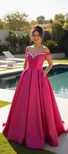 Pink Pleated Off Shoulder Ball Gown With Pockets Size 10 Formal Holiday Dress