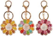 3Pcs Sunflower Keychains for Women and Girls Bling Crystal 3pcs Sunflower