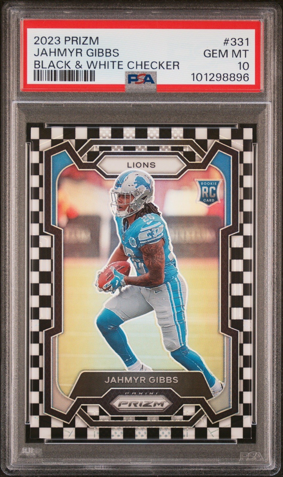2023 Panini Prizm Jahmyr Gibbs Black and White Checker #331 Rookie RC PSA 10