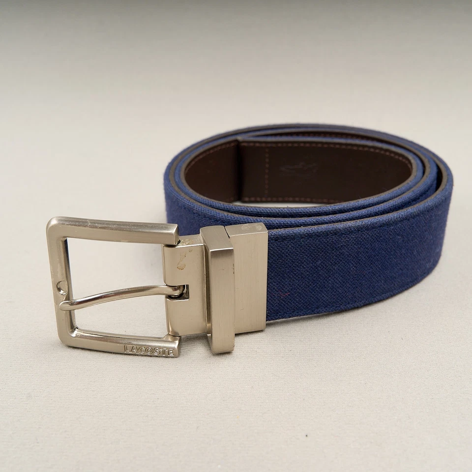 Cinturón de cuero Lacoste de lona para hombre 32 marrón marino reversible hebilla de níquel cocodrilo Foto 2 de 4