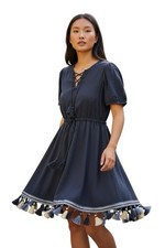 TULAROSA Tallulah Keyhole Taseel Hem Mini Dress Navy Blue Size Small
