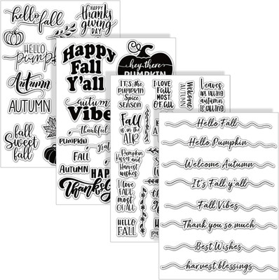 4 Sheet Fall Thanksgiving Words Clear Stamps Greeting Words Pumpkin Maple Leaves
