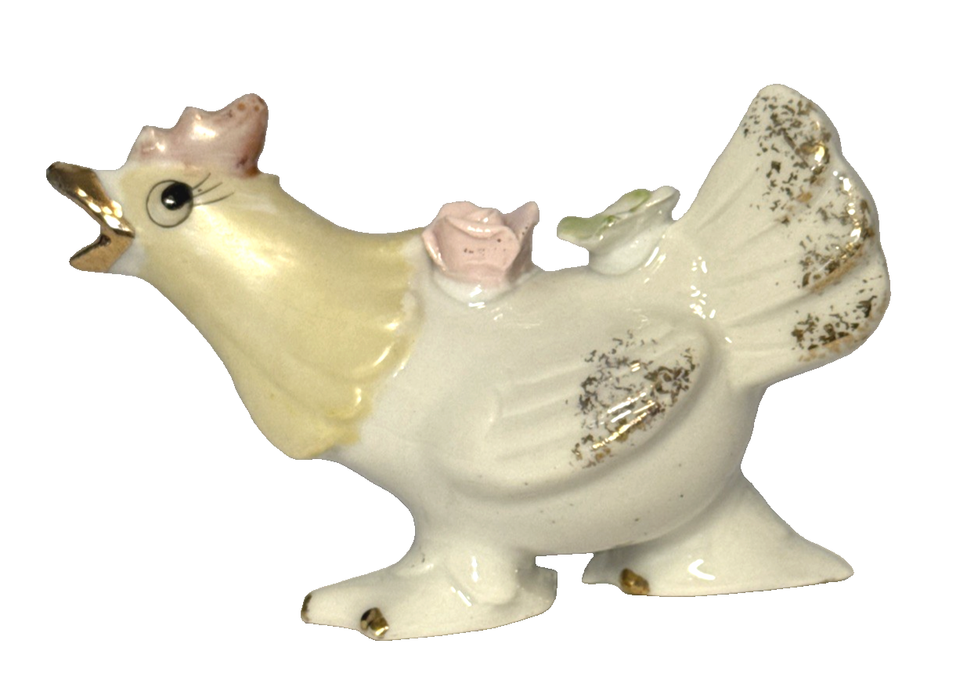 Vintage MCM Japan Hand painted Chicken Figurine Porcelain Pastel Rose ...