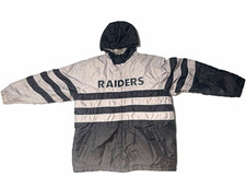 NFL Vintage 2003 Oakland Raiders Hooded Long Winter Zip Jacket Silver/Black XL