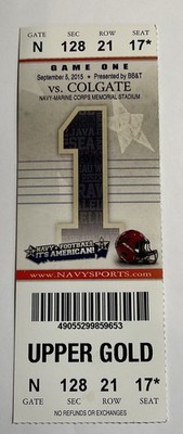 CFB 2015 09/05 Colgate at Navy Football Ticket-Chris Swain 126 yds