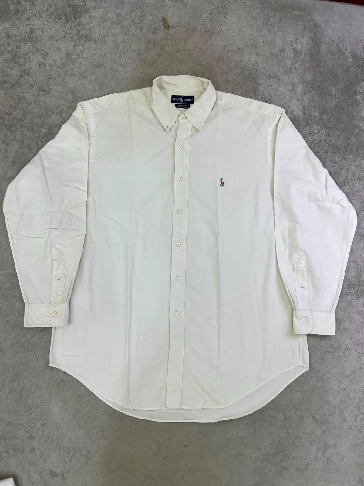 Vintage Polo Ralph Lauren Yarmouth Oxford Shirt White Cotton Button Down Mens