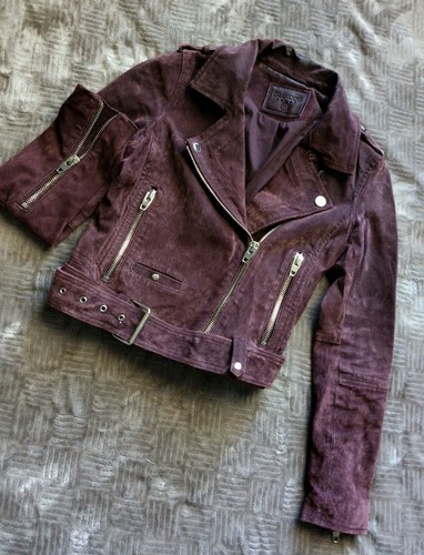 Blank NYC Suede Moto Jacket Burgundy Women's XS - 第 1/12 張圖片