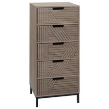 Kommode HWC-N90, Schrank Highboard 3D-Design 5 Schubladen Holz Metall 84x35x29cm