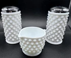 Vintage Fenton Set of 3 White Milk Glass Hobnail Creamer, Salt Pepper Shakers 4"