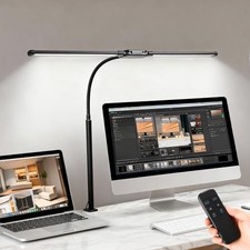 LED Desk Lamp with Clamp, Double Head Adjustable Architect Light, Eye Black