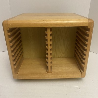 ビンテージ オーク材 回転式 CD ホルダー 40枚 Vintage Media Storage Solid Wood Rotating Spinning CD DVD Holder
