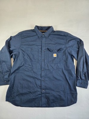 Carhartt Force Relaxed Fit Long Sleeve Button-Up Shirt Men s 2XL Navy Blue