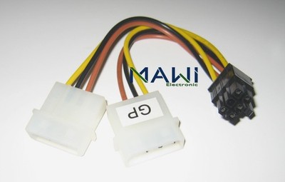 Stromkabel Stromadapter Grafikkarte 6pin PCIe -  2x 4 Pol. Molex / 14cm Länge