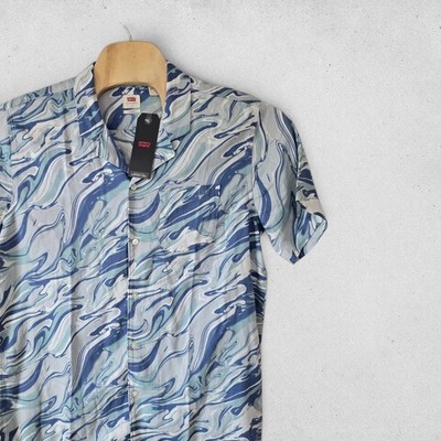 Levis Mens Relaxed Fit Short Sleeve Marble Swirl Shirt Blue L 726250027 NWT