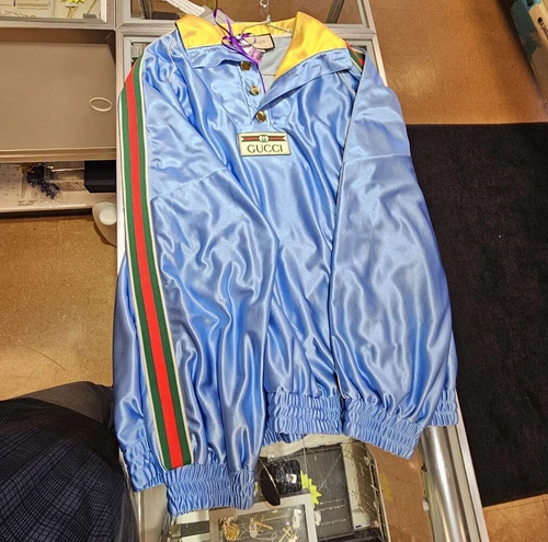 Gucci Felpa Blu Chiaro Lucido Maglia Web Giacca Tuta XXXL 3XL 185 112A