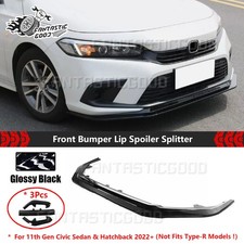For Honda Civic Sedan Hatch 2022 Rs Style Gloss Black Front Bumper Lip Splitter