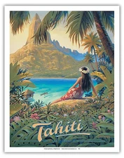 Tahiti Isle of Paradise - Society Islands - Vintage Travel Poster Kerne Erickson
