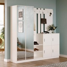 Mobile Ingresso Attaccapanni Scarpiera 2 Ante E Specchio Bianco Rudi