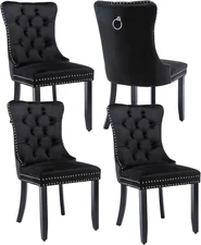 Black Velvet Dining Chairs Set of 4, Upholstered Dining Room Chairs with Back Ri