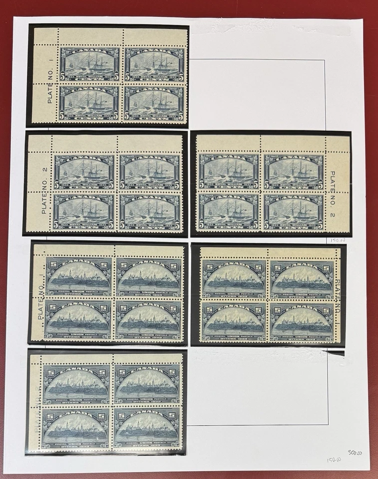 Canada, 1933-1934, Scott #202, 204, 208, 210, Lot of Plate Blocks, Mint, N.H./H. - Image 3 of 4