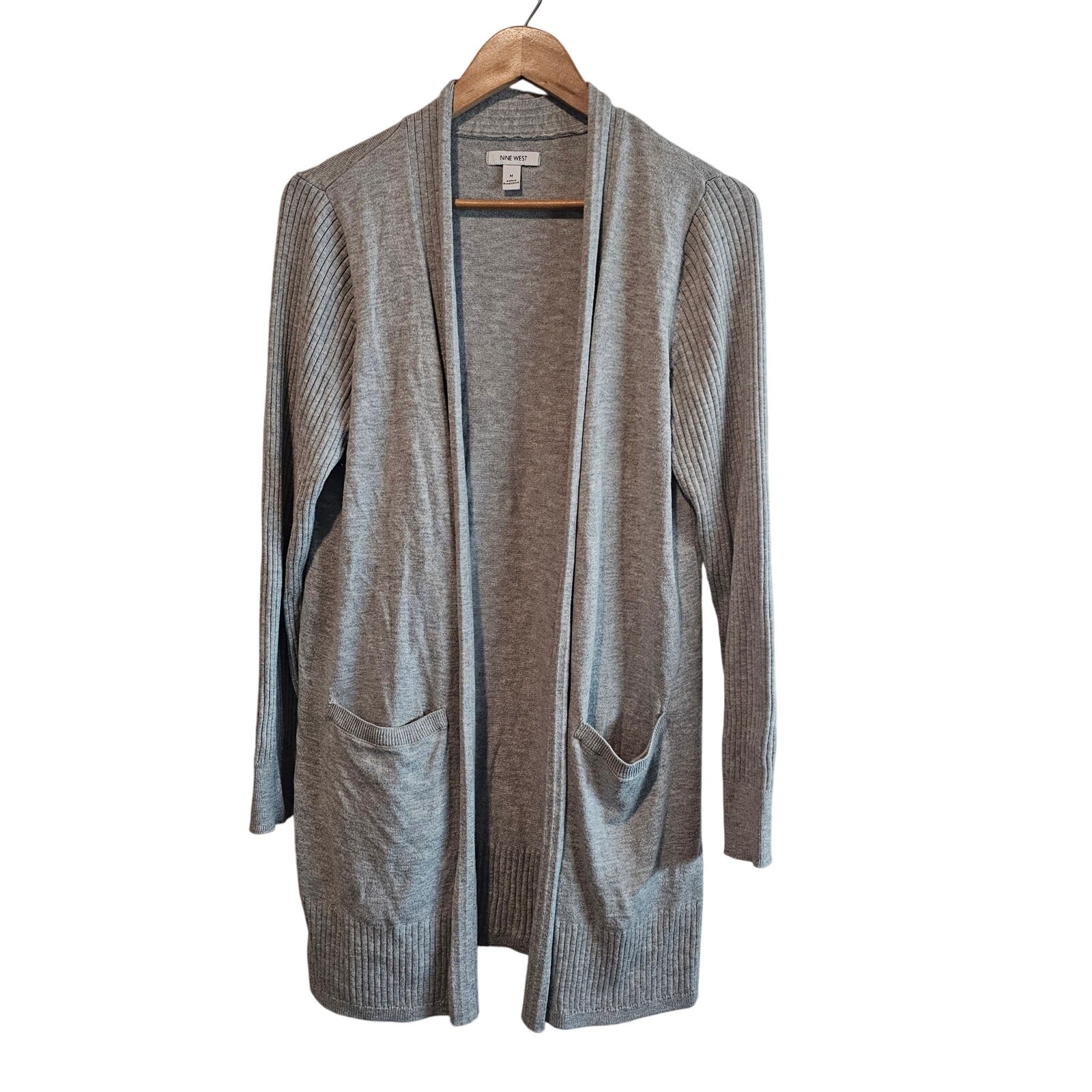 Nice West Long Cardigan Womens Large Medium Open Sweater Minimalist Neutral
