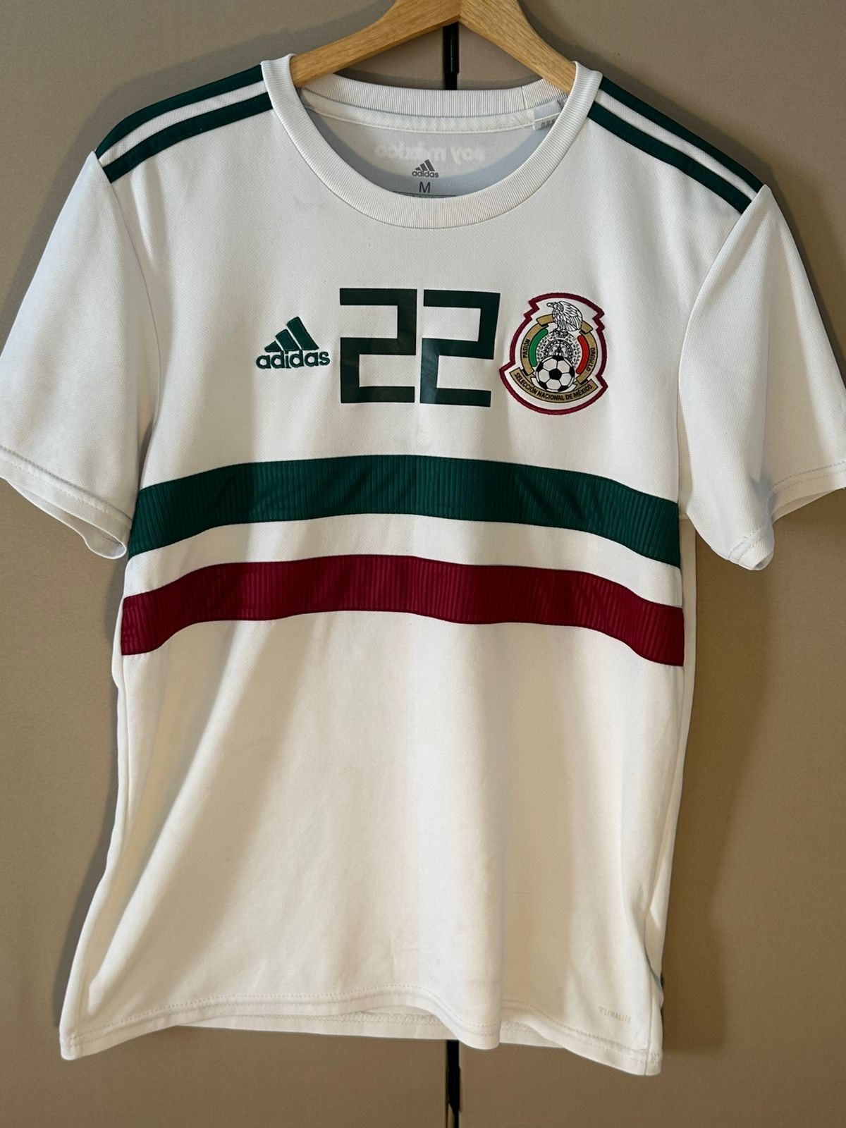 Mexico 2018 Away Jersey Hirving Lozano #22 Adidas Climalite White Medium M World