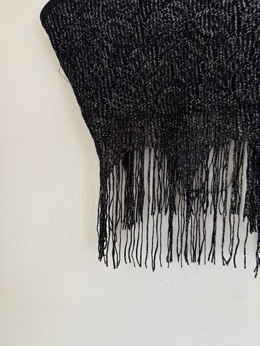 Y2K Tank Crop Top Fringe Goth Grunge Size M Clubbing Sparkle  Black Made in USA - Picture 10 of 10