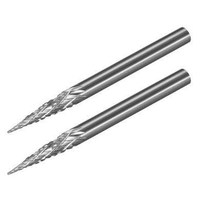 2pcs Double Cut Rotary Burrs File Cone Shape with 1/8'' Shank and 1/8'' Head Size