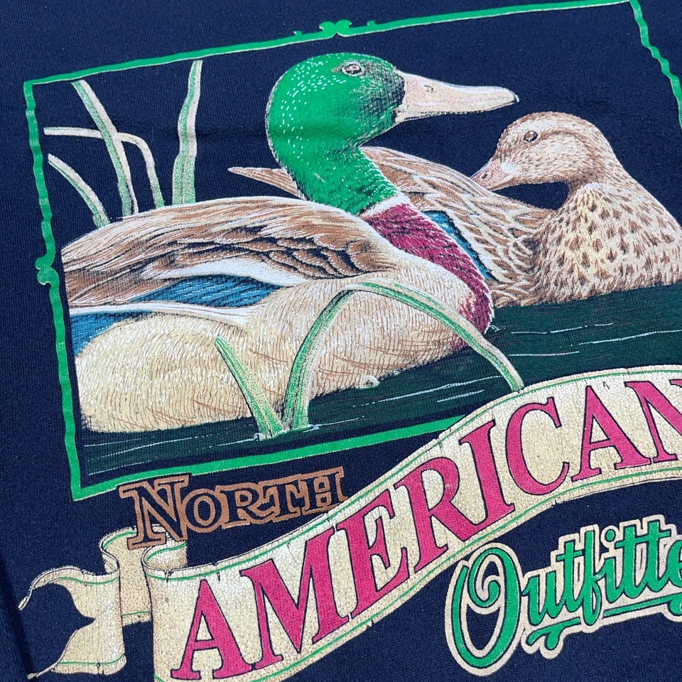 Sudadera De Colección Naturaleza Hombres XL Azul Marino Cuello Redondo Años 90 Pato Mallardo Caza EE. UU. Foto 4 de 4