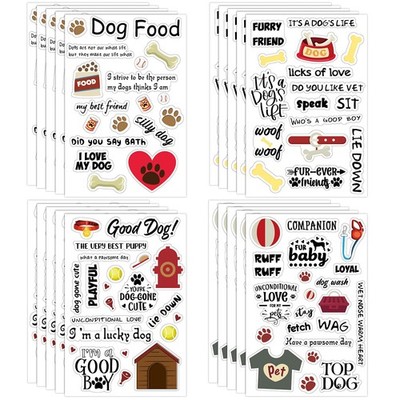 Geyee 20 Sheets Scrapbook Dog Stickers Dog Phrases Clear Waterproof Puppy Paw...