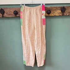 Jackie Loves John Vintage 100 Linen Patchwork Striped Pants Cherry Embroidery M