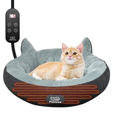 Heated Cat Bed for Small Size Cats, Soft  Cozy Donut Heated Pet Bed with Tim...